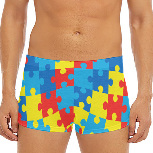 Autism Awareness Pattern Print Men's Short Boxer Briefs