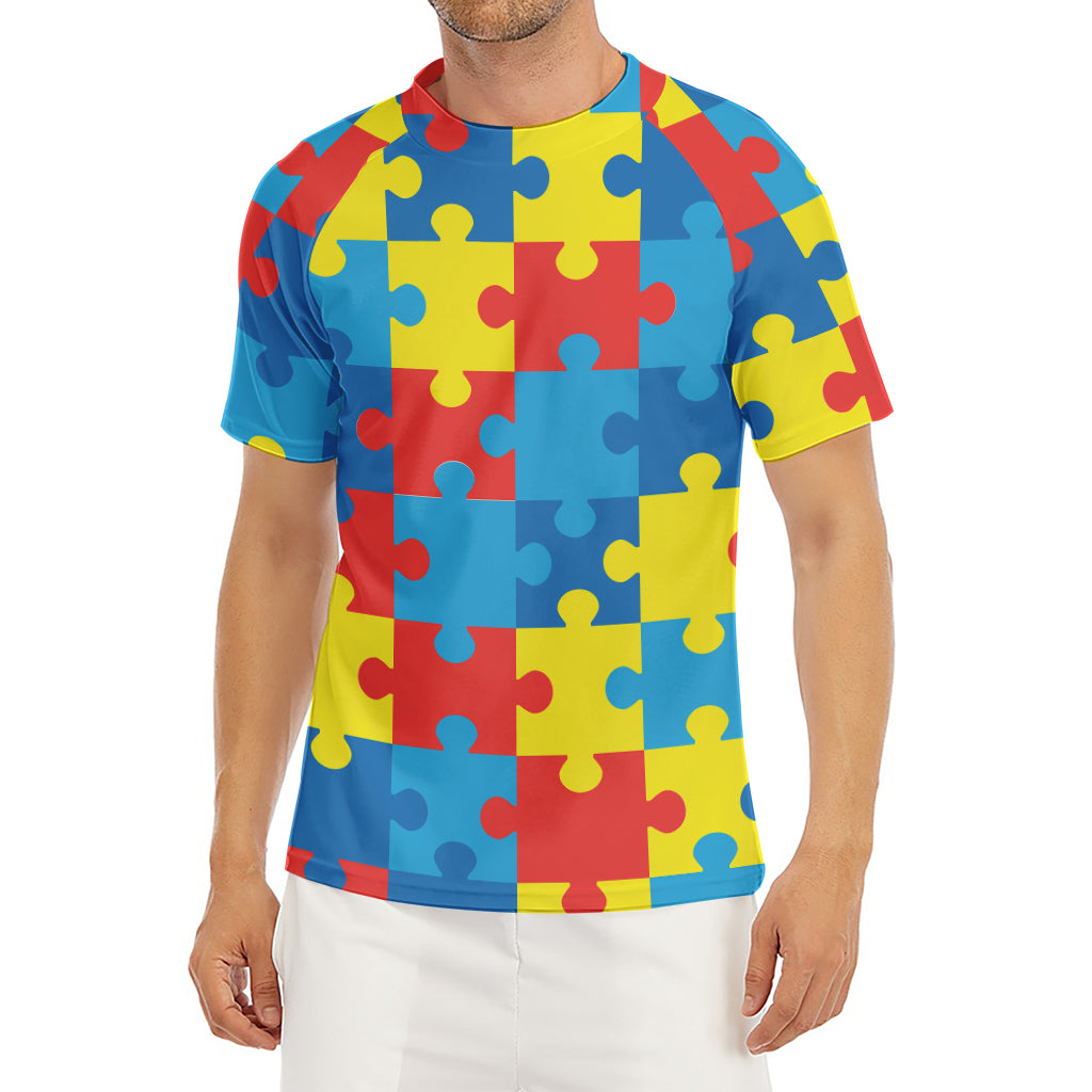 Autism Awareness Pattern Print Men's Short Sleeve Rash Guard