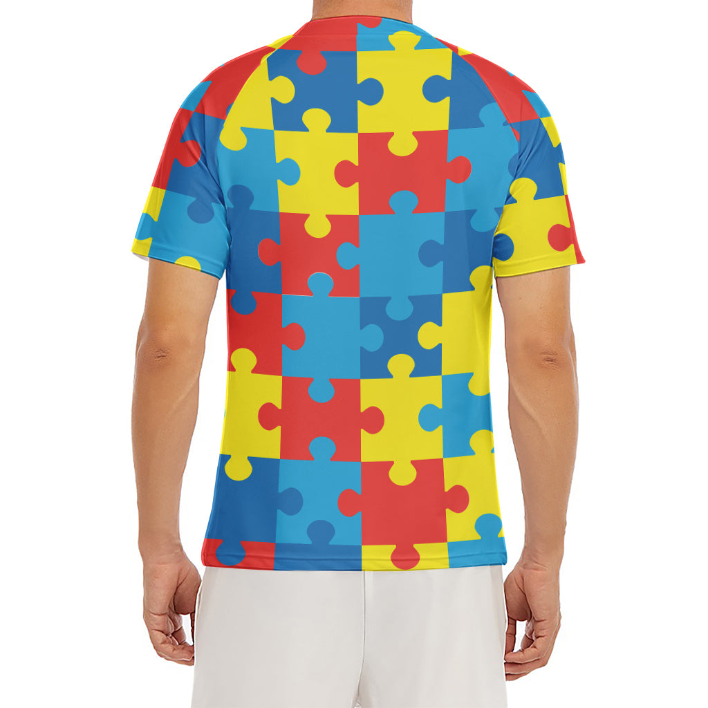 Autism Awareness Pattern Print Men's Short Sleeve Rash Guard