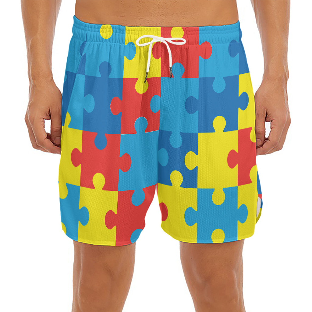 Autism Awareness Pattern Print Men's Split Running Shorts