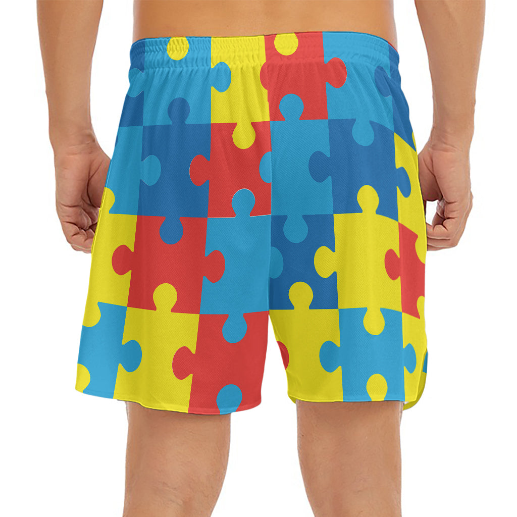 Autism Awareness Pattern Print Men's Split Running Shorts