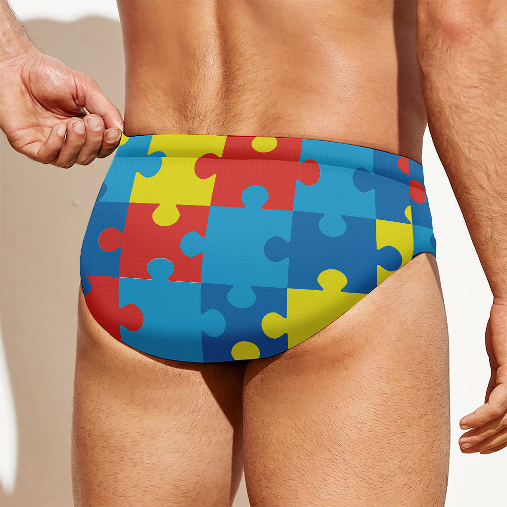 Autism Awareness Pattern Print Men's Swim Briefs