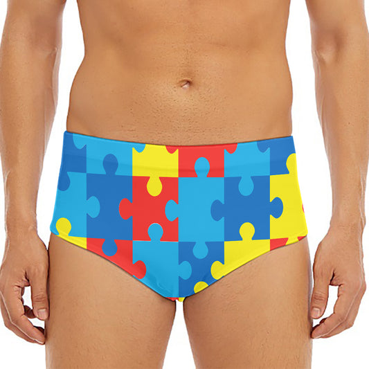 Autism Awareness Pattern Print Men's Triangle Swim Briefs