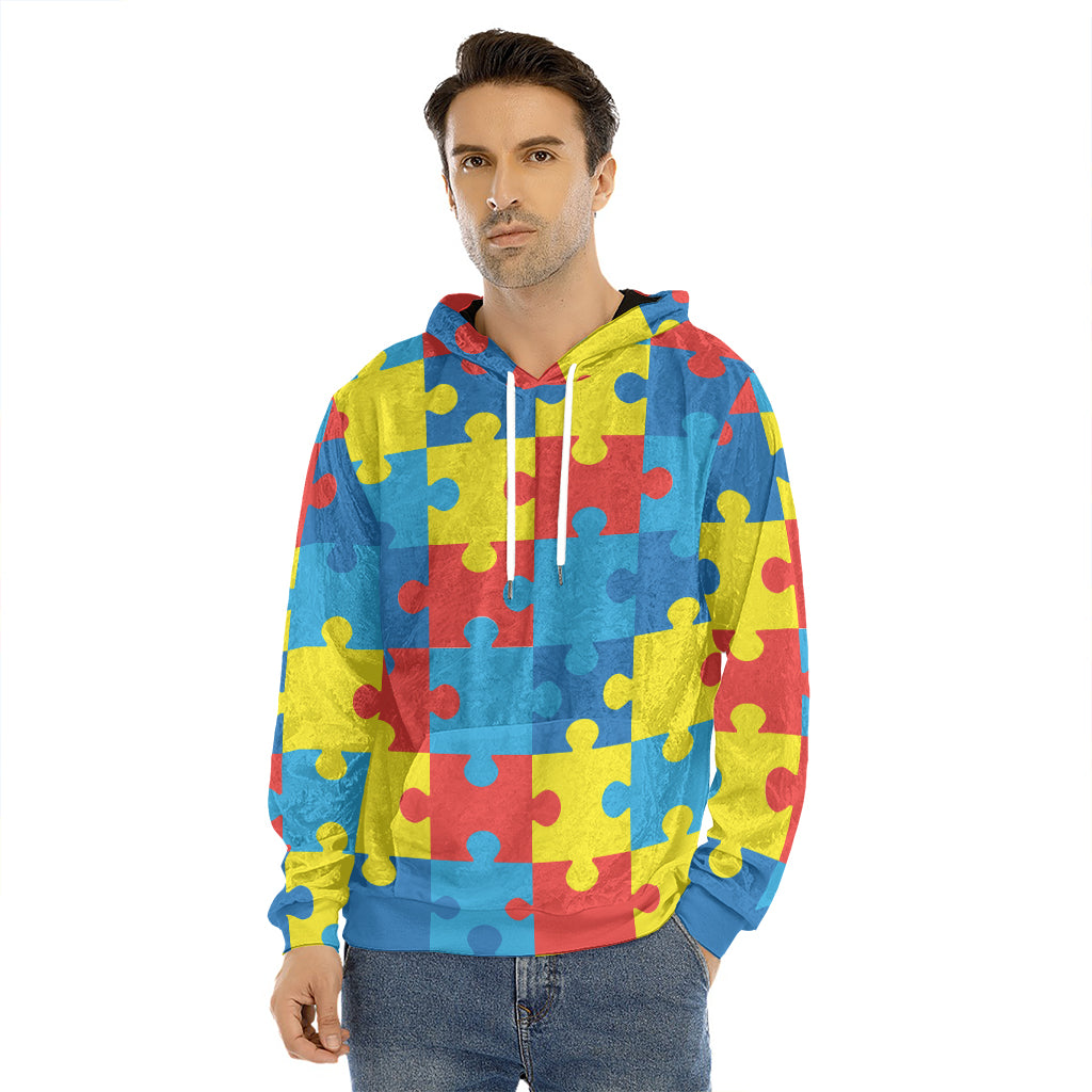 Autism Awareness Pattern Print Men's Velvet Pullover Hoodie