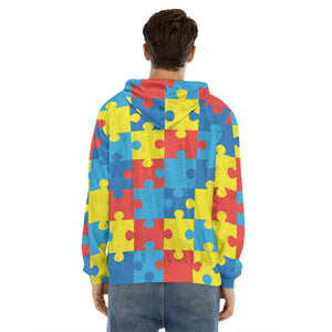 Autism Awareness Pattern Print Men's Velvet Pullover Hoodie