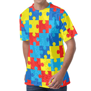 Autism Awareness Pattern Print Men's Velvet T-Shirt