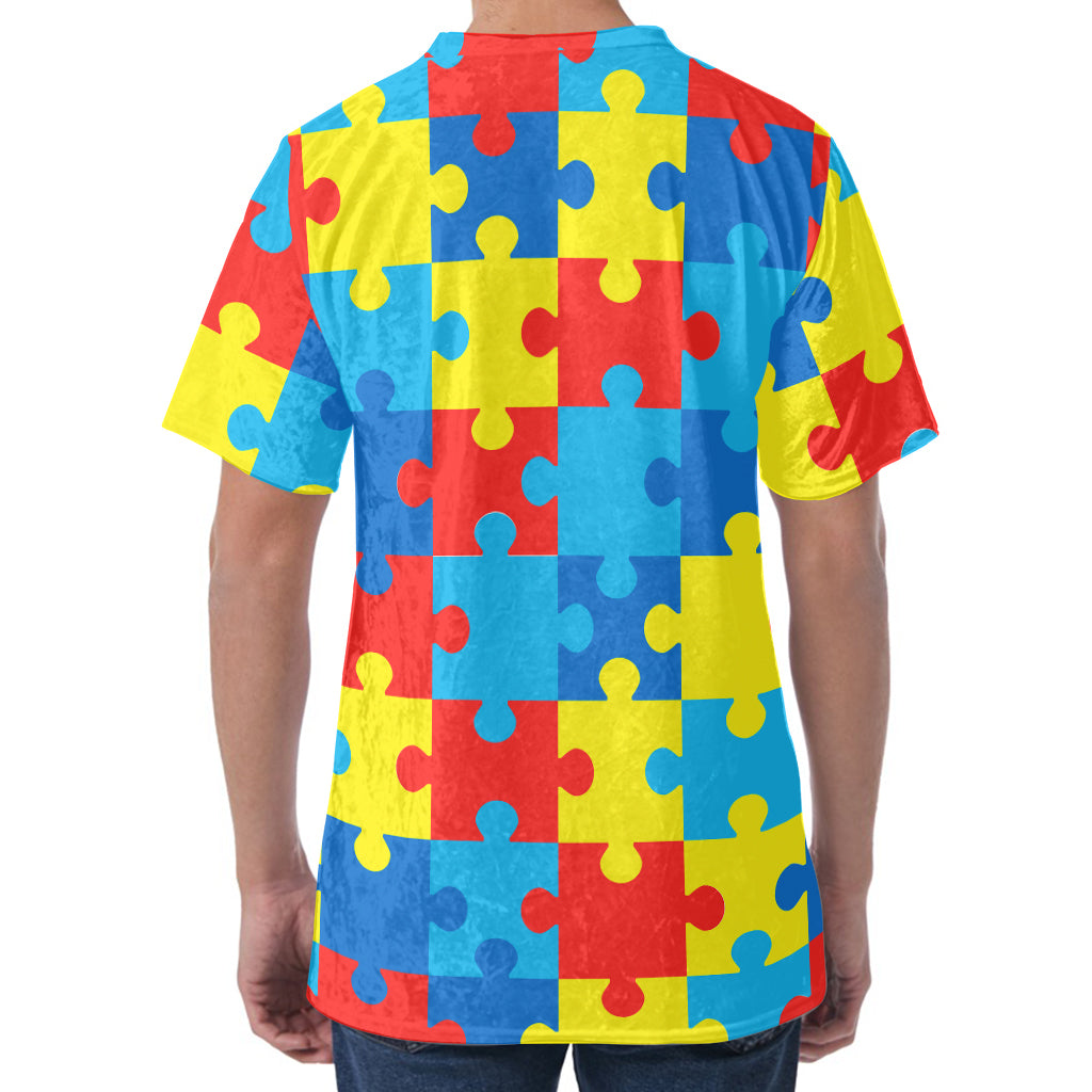 Autism Awareness Pattern Print Men's Velvet T-Shirt