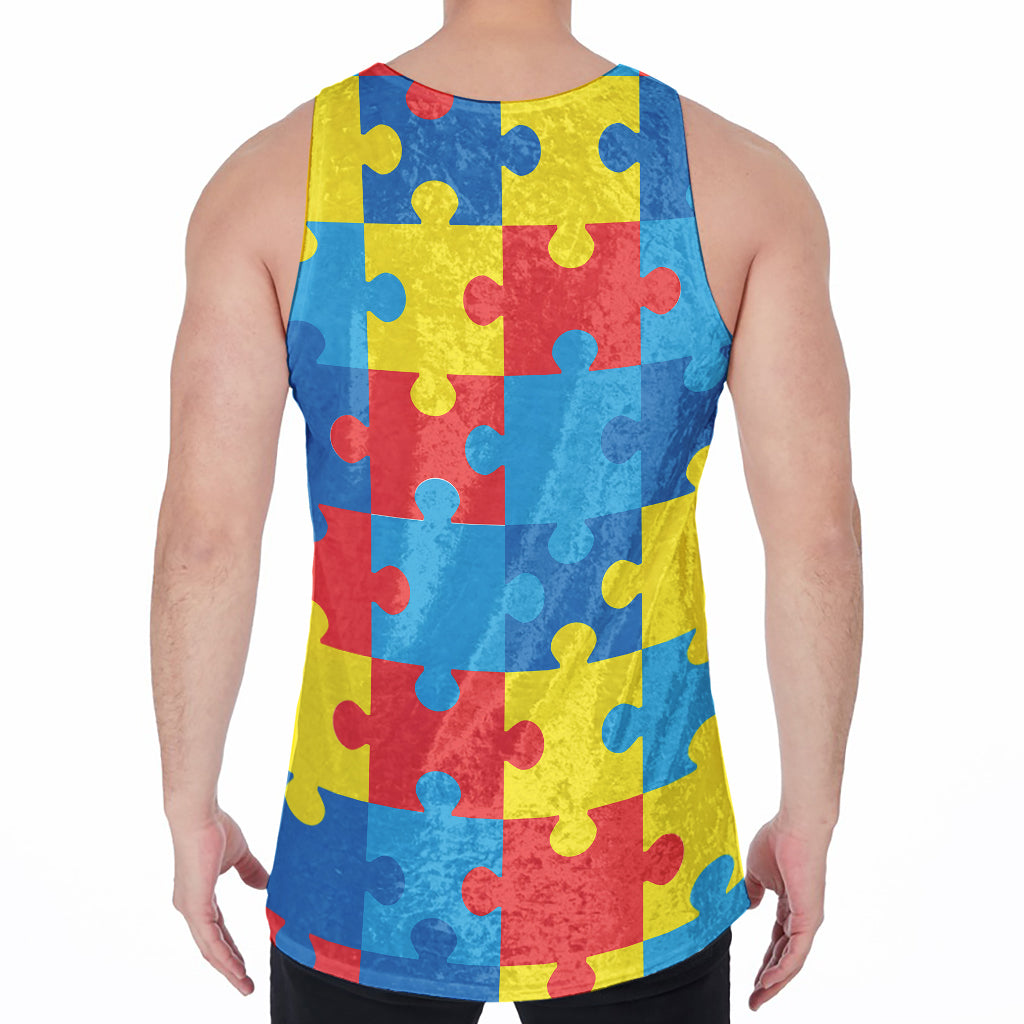 Autism Awareness Pattern Print Men's Velvet Tank Top