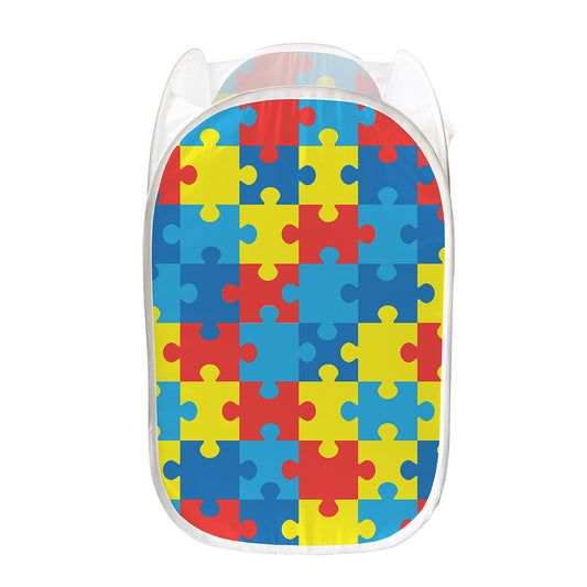Autism Awareness Pattern Print Mesh Laundry Hamper