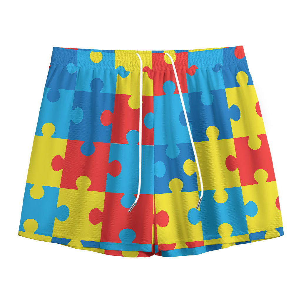 Autism Awareness Pattern Print Mesh Shorts