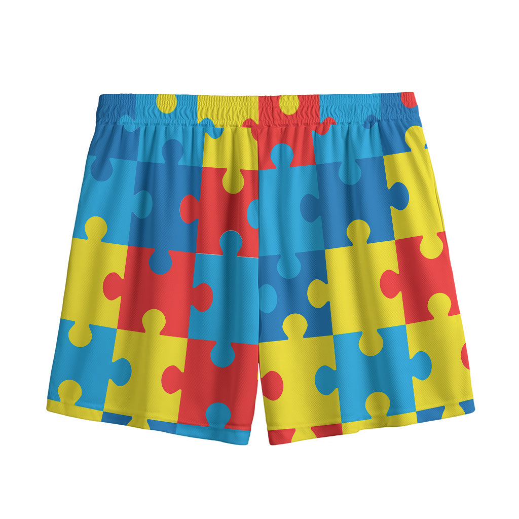 Autism Awareness Pattern Print Mesh Shorts