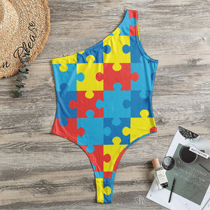 Autism Awareness Pattern Print One Shoulder Bodysuit