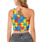 Autism Awareness Pattern Print One Shoulder Crop Top