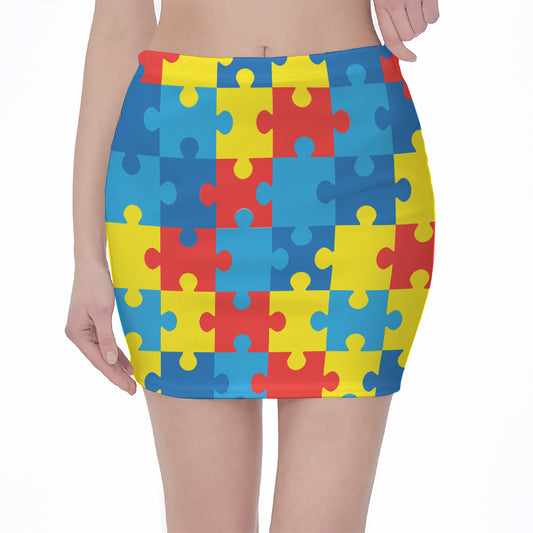 Autism Awareness Pattern Print Pencil Mini Skirt