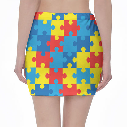 Autism Awareness Pattern Print Pencil Mini Skirt