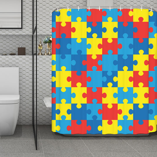 Autism Awareness Pattern Print Polyester Shower Curtain