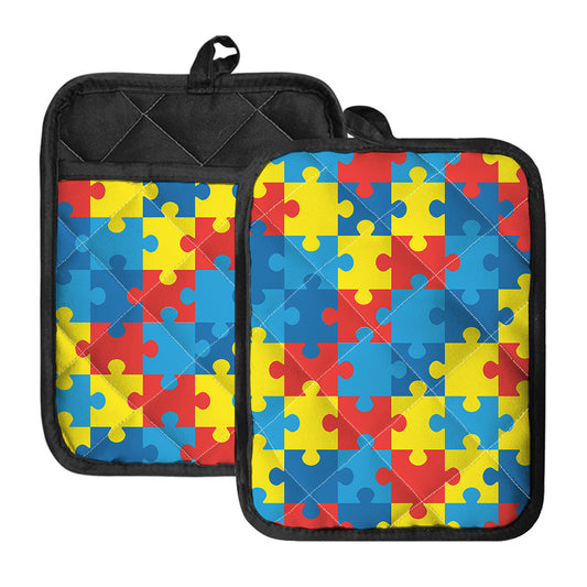 Autism Awareness Pattern Print Pot Holders With Pocket