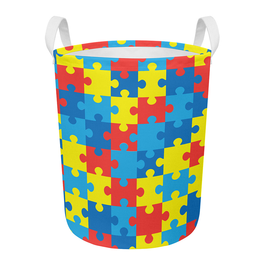 Autism Awareness Pattern Print Round Laundry Basket