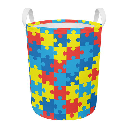 Autism Awareness Pattern Print Round Laundry Basket