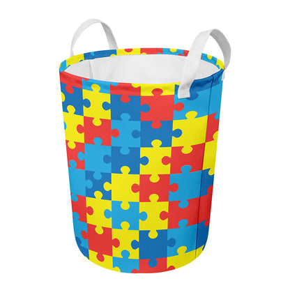 Autism Awareness Pattern Print Round Laundry Basket