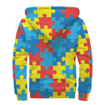 Autism Awareness Pattern Print Sherpa Lined Zip Up Hoodie