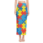 Autism Awareness Pattern Print Side Slit Maxi Skirt