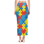 Autism Awareness Pattern Print Side Slit Maxi Skirt