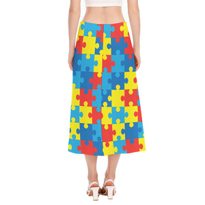 Autism Awareness Pattern Print Side Slit Midi Skirt