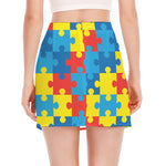 Autism Awareness Pattern Print Side Slit Mini Skirt