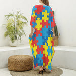 Autism Awareness Pattern Print Silk V-Neck Kaftan Dress