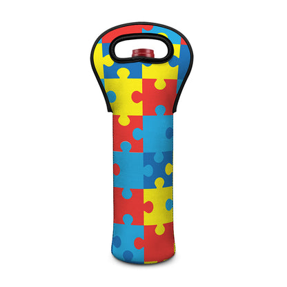 Autism Awareness Pattern Print Single Neoprene Wine Tote
