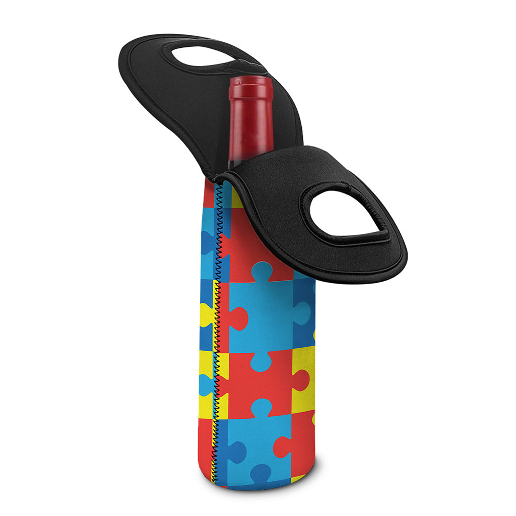 Autism Awareness Pattern Print Single Neoprene Wine Tote