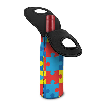 Autism Awareness Pattern Print Single Neoprene Wine Tote
