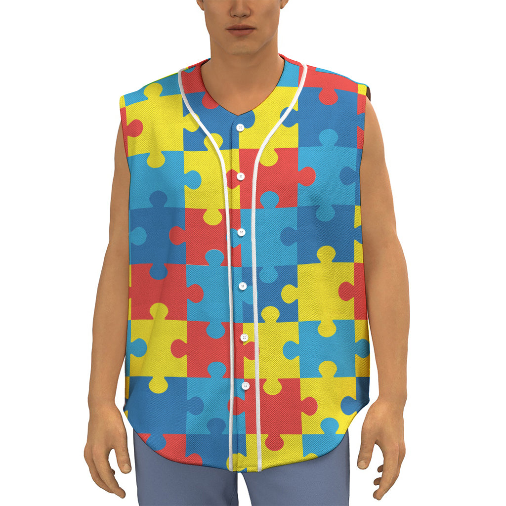 Autism Awareness Pattern Print Sleeveless Baseball Jersey