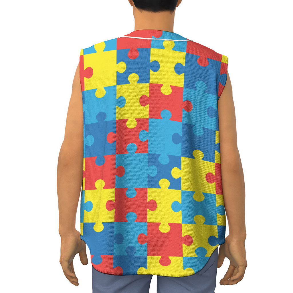 Autism Awareness Pattern Print Sleeveless Baseball Jersey