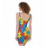 Autism Awareness Pattern Print Sleeveless Bodycon Dress