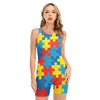 Autism Awareness Pattern Print Sleeveless One Piece Swimsuit