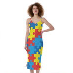 Autism Awareness Pattern Print Slim Fit Midi Cami Dress