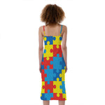 Autism Awareness Pattern Print Slim Fit Midi Cami Dress