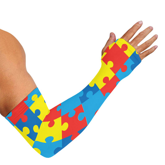 Autism Awareness Pattern Print Sun Protection Arm Sleeves
