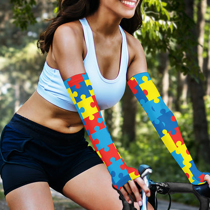 Autism Awareness Pattern Print Sun Protection Arm Sleeves