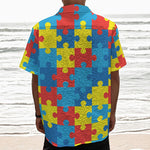 Autism Awareness Pattern Print Textured Short Sleeve Shirt