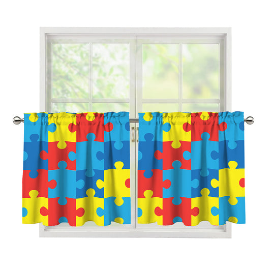 Autism Awareness Pattern Print Tier Curtains