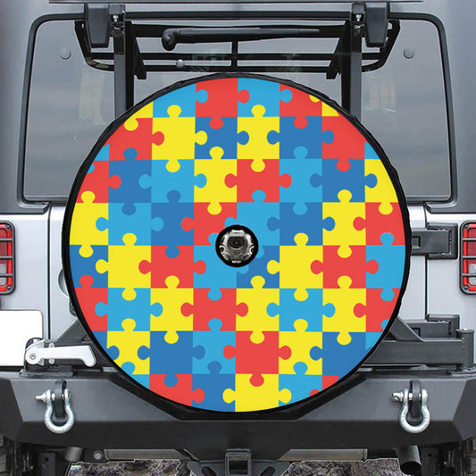 Autism Awareness Pattern Print Tire Cover With Camera Hole