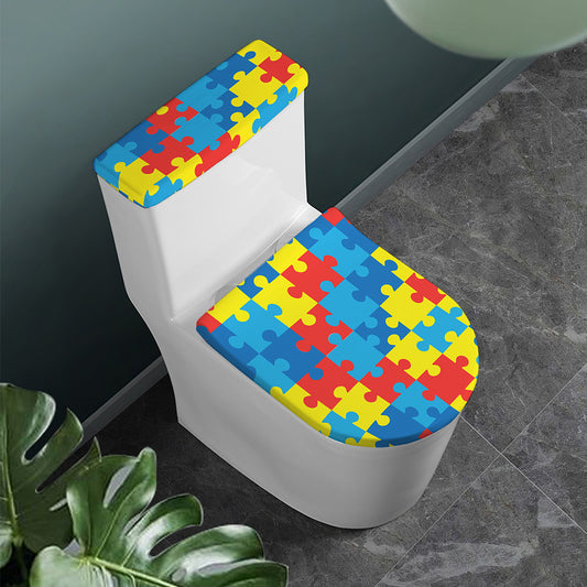 Autism Awareness Pattern Print Toilet Lid And Tank Cover Set