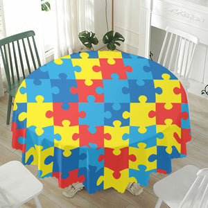 Autism Awareness Pattern Print Waterproof Round Tablecloth