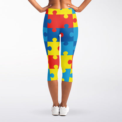 Autism Awareness Pattern Print Women's Capri Leggings