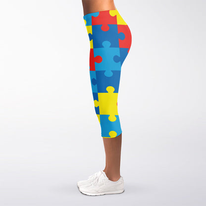 Autism Awareness Pattern Print Women's Capri Leggings