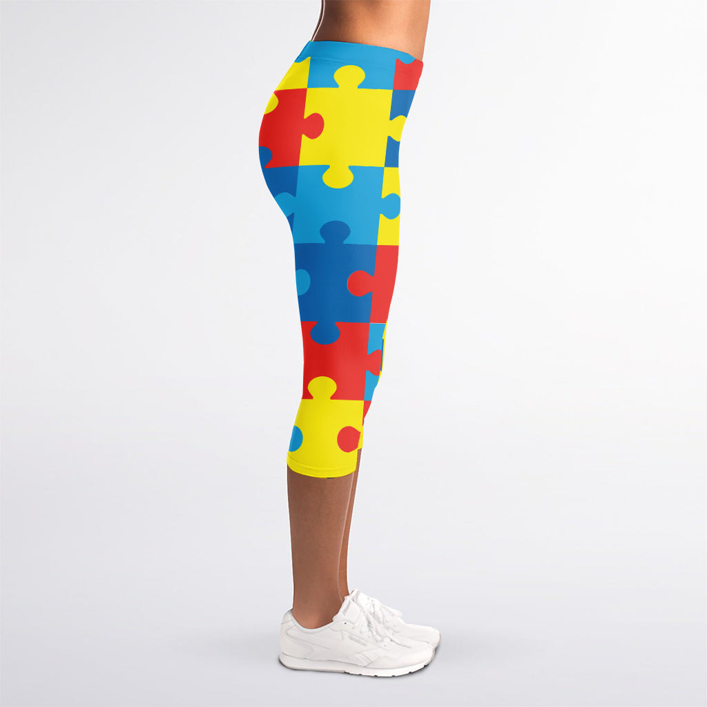 Autism Awareness Pattern Print Women's Capri Leggings