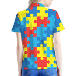 Autism Awareness Pattern Print Women's Polo Shirt